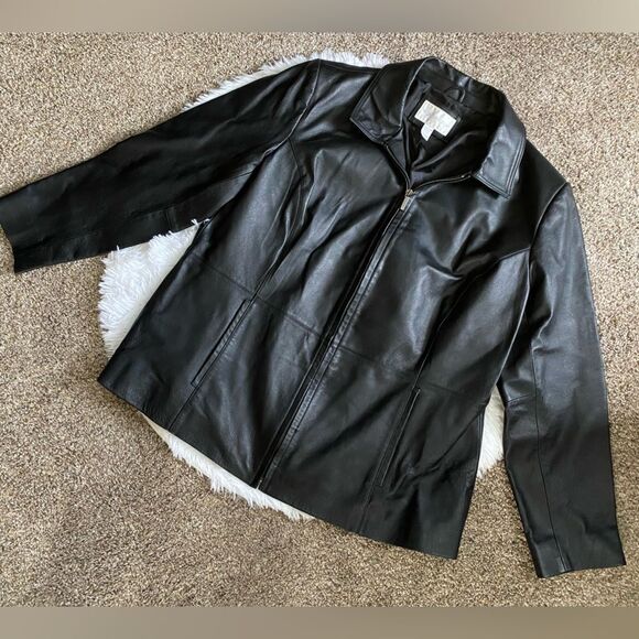 Worthington Leather Jacket Black Zip Front Womens Size 1X - Picture 1 of 8